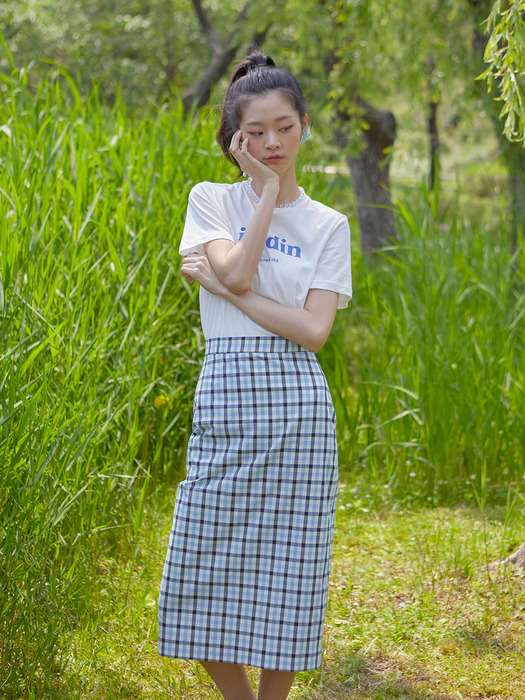 COTTON CHECK MIDI SKIRT_BLUE