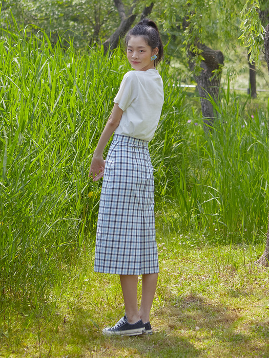 COTTON CHECK MIDI SKIRT_BLUE