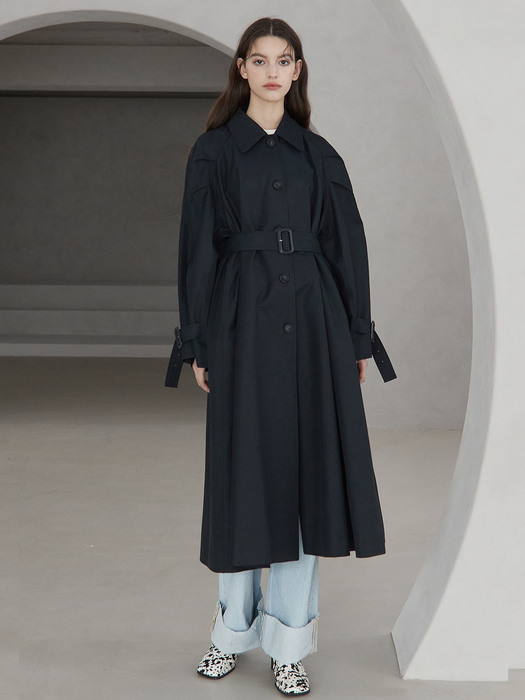 volume trench coat (navy)