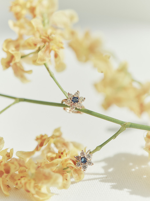 [단독] 14k gold Blue flower cubic onetouch earring (14k 골드) b05