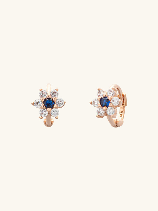 [단독] 14k gold Blue flower cubic onetouch earring (14k 골드) b05