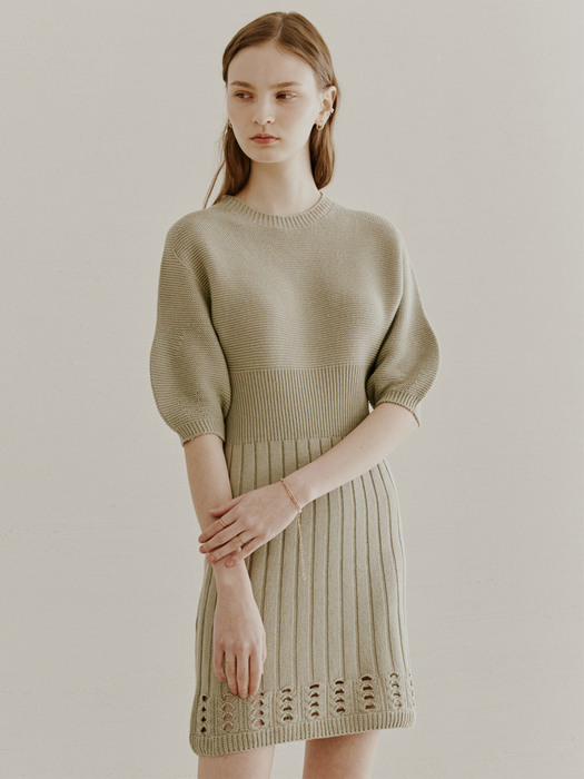 WHOLE GARMENT KNIT DRESS LIGHT KHAKI