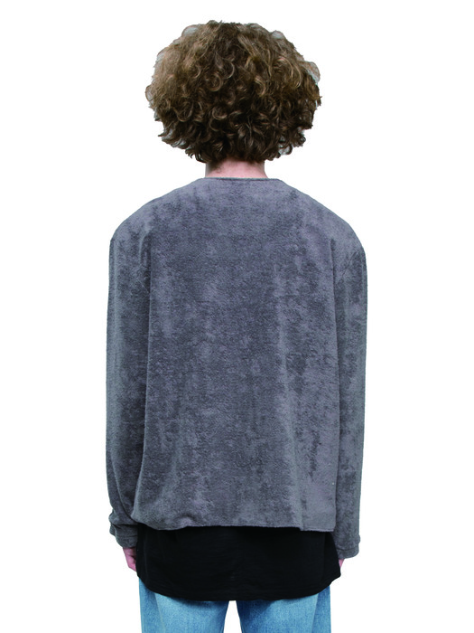 TERRY V NECK CARDIGAN_[GRAY]