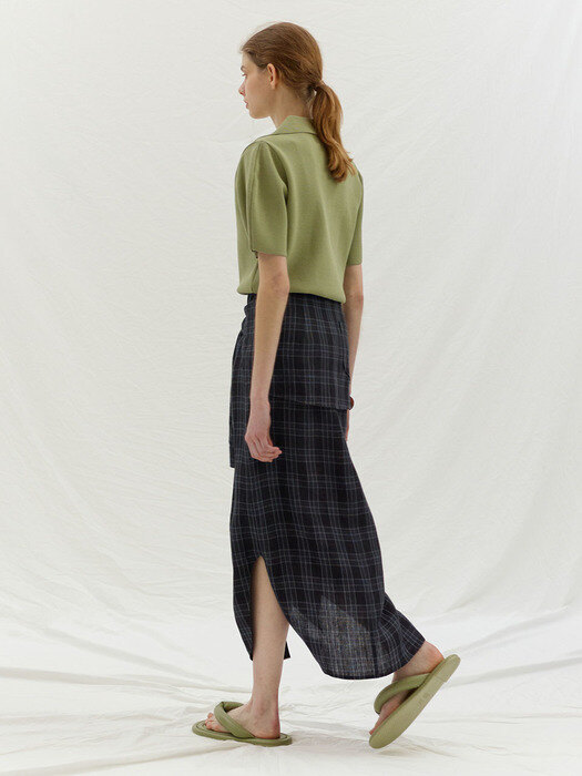 TIE UP POINT LINEN SKIRT - BLUE