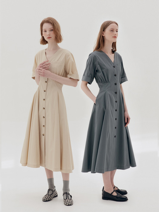[N]PYOSEON  Waist tuck shirt dress (Charcoal gray/Light beige)