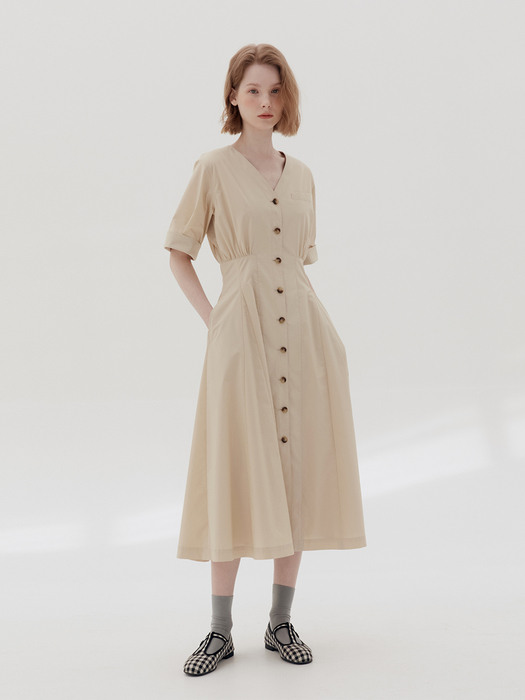 [N]PYOSEON  Waist tuck shirt dress (Charcoal gray/Light beige)