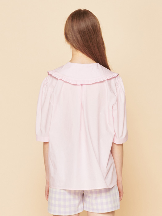 FRILL COLLAR HALF SLEEVE SHIRTS, MILKY PINK