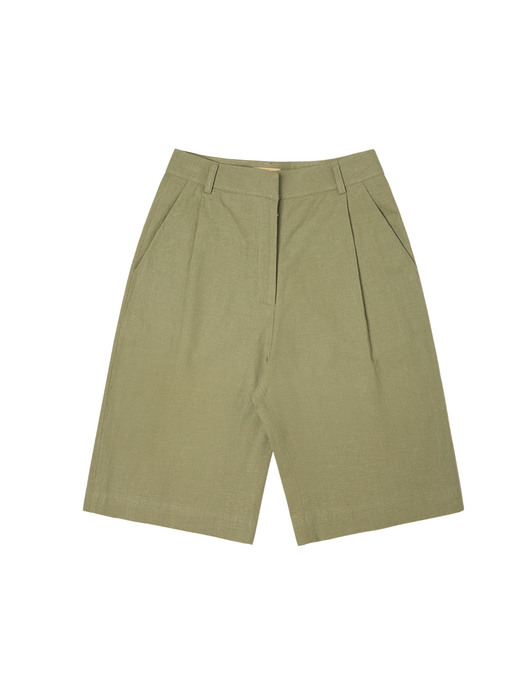 SI PT 7034 Linen Bermuda Pants_Olive green