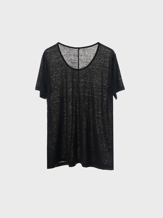 Wide Neck Linen T-Shirts[Black(WOMAN)]_UTT-ST16