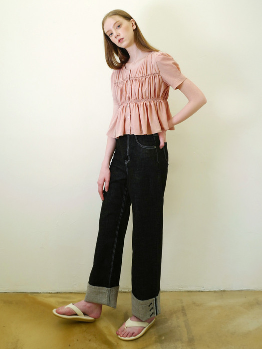 smock button blouse (pink)