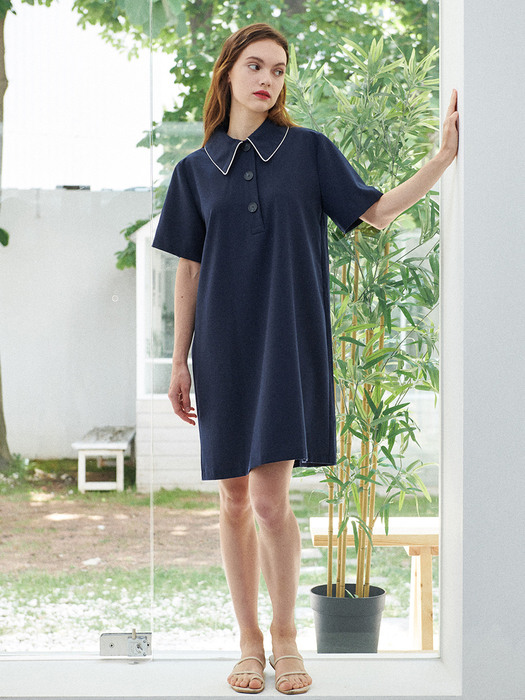 Piping Collar One-piece_Navy