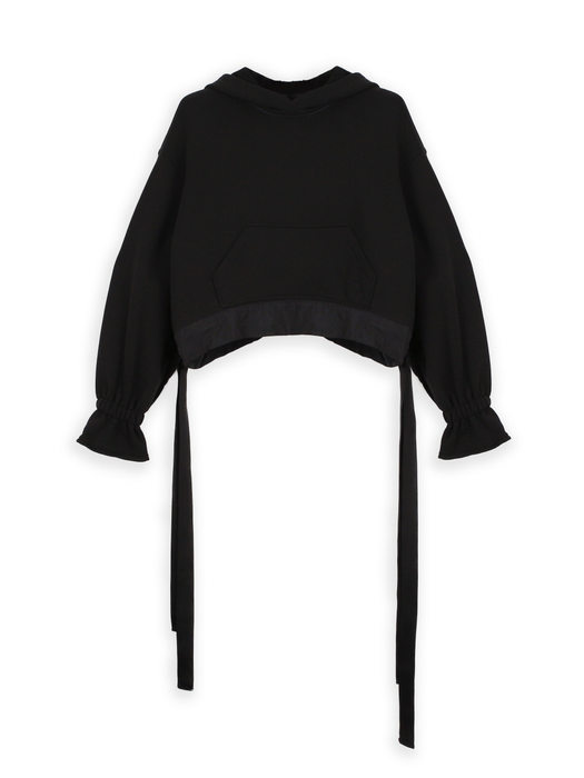Tow-Tie Bell Sleeves Hood Top BLACK