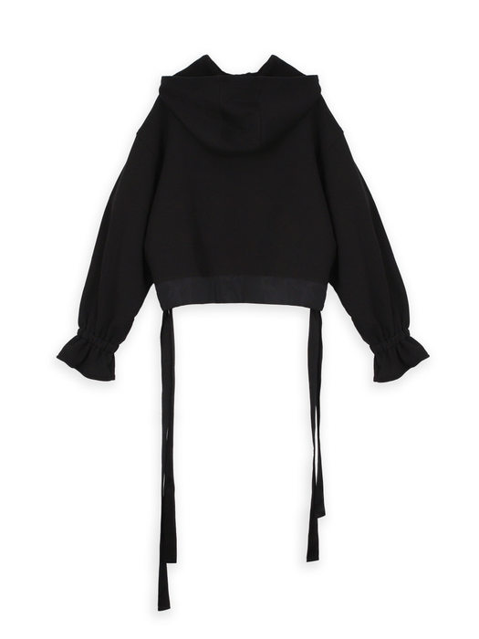 Tow-Tie Bell Sleeves Hood Top BLACK