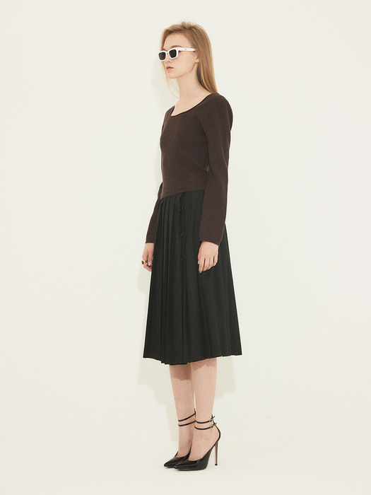 Long pleats skirt 001 Black