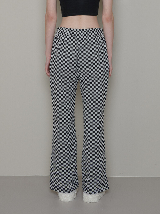 Checkerboard banding pants_ Black+white