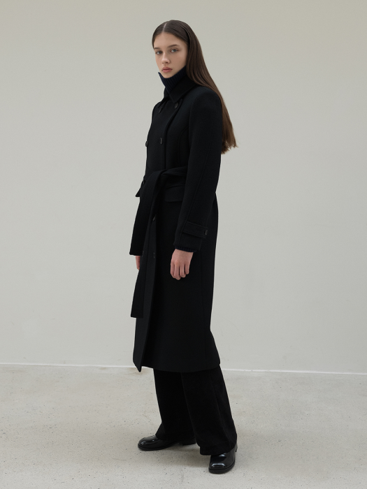 Double-Breast H-Line Wool Coat (Black)