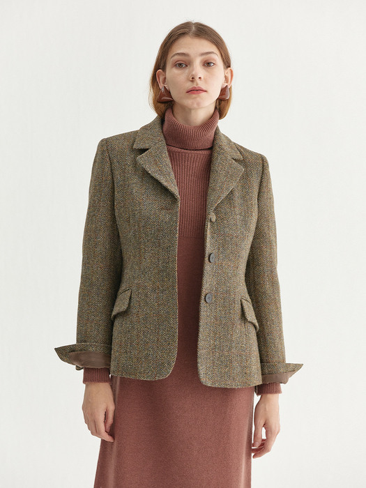 [A.T.CORNER X Y.J.KANG] HARRIS TWEED HERRINGBONE JACKET LIGHT KHAKI (AEJA1F010K1)