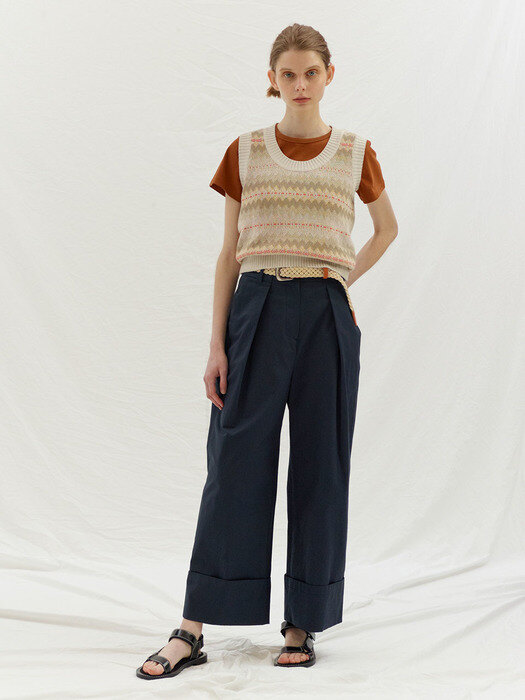 ROLL UP TUCK PANTS - NAVY