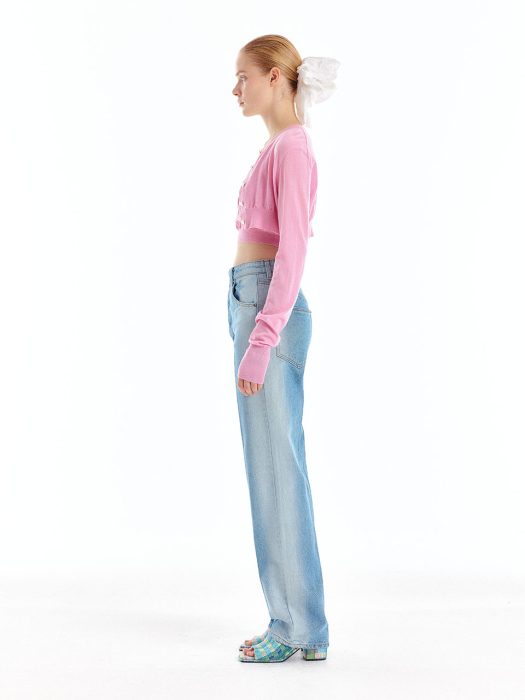 URI Cashmere Crop Cardigan - Light Pink