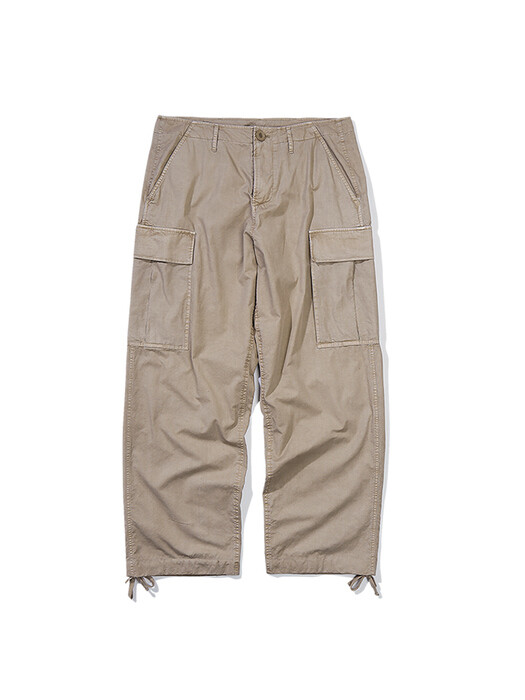 Garment-dyed Wide Work Cargo Pants (Beige)