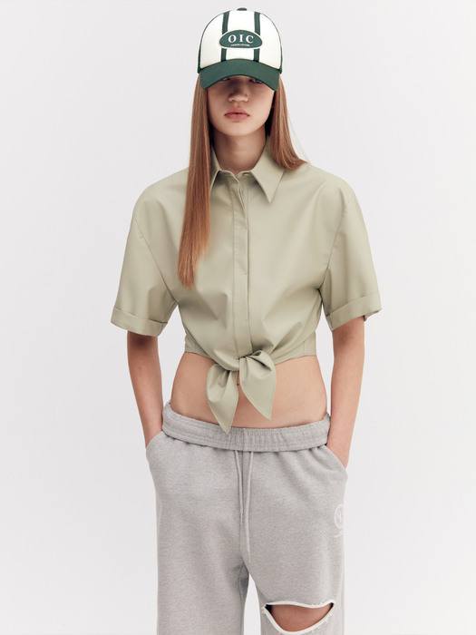 FAUX LEATHER TIE SHIRTS [KHAKI]