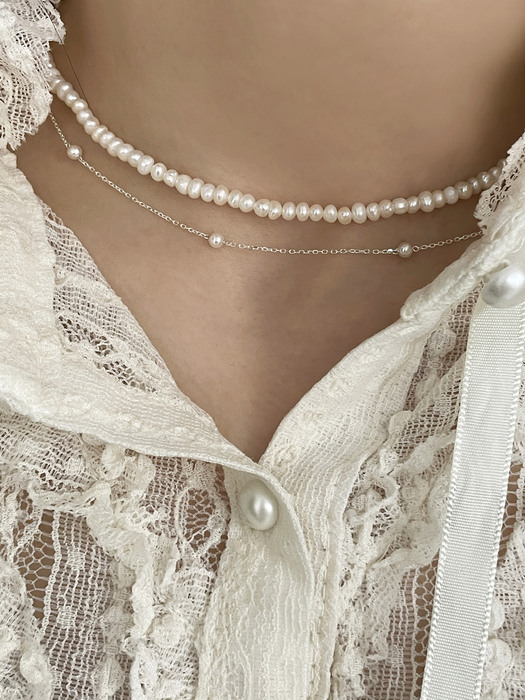 [단독][SET] white merry pearl necklace (Silver 925)