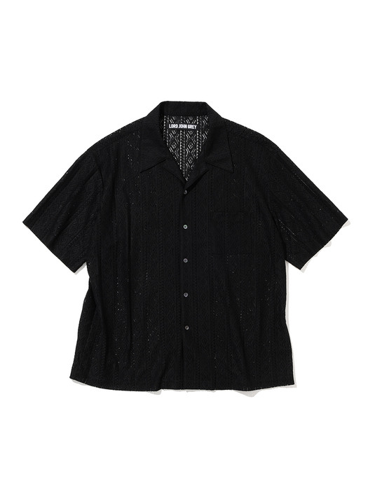 lace open collar s/s shirts black