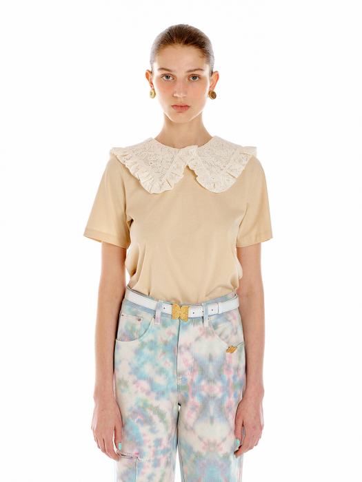 UNICO Frilled Collar T-shirt - Beige/Ivory