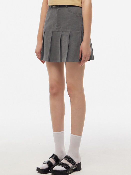 VINTAGE COTTON PLEATS SKIRT (DARKGREY)