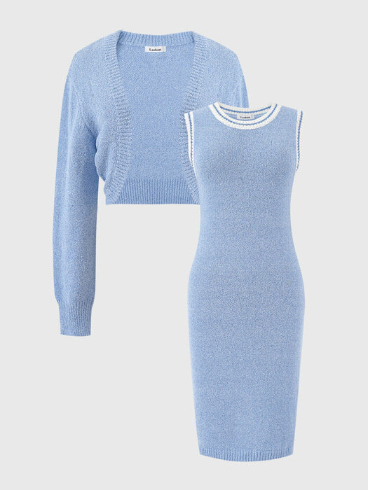 블루 넬리 슬리브리스 니트 드레스 세트 / BLUE NELLY SLEEVELESS KNIT DRESS SET