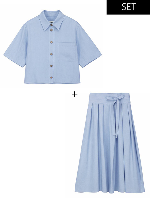 [SET]Pocket crop Shirt + Pin Tuck Flared Long Skirt (KW2MB1060_AM/KW2MS1130_AM)