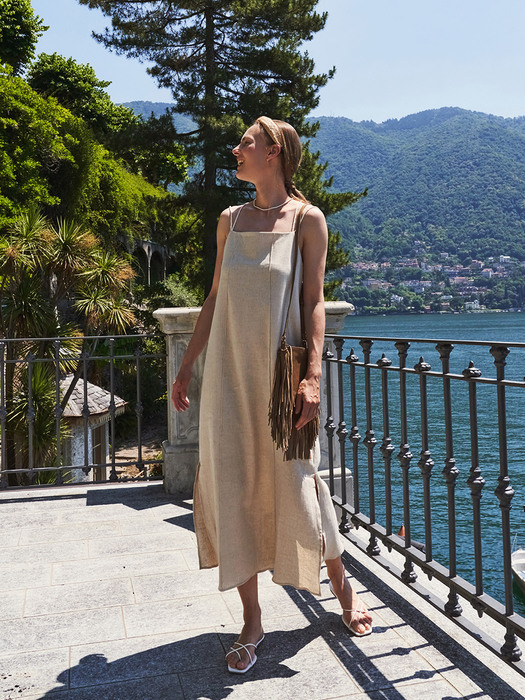 Organic Linen Sleeveless Dress (Beige)