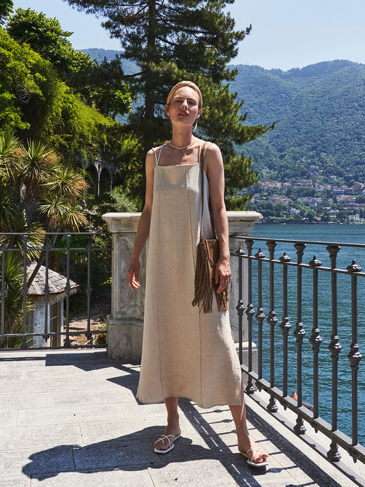 Organic Linen Sleeveless Dress (Beige)