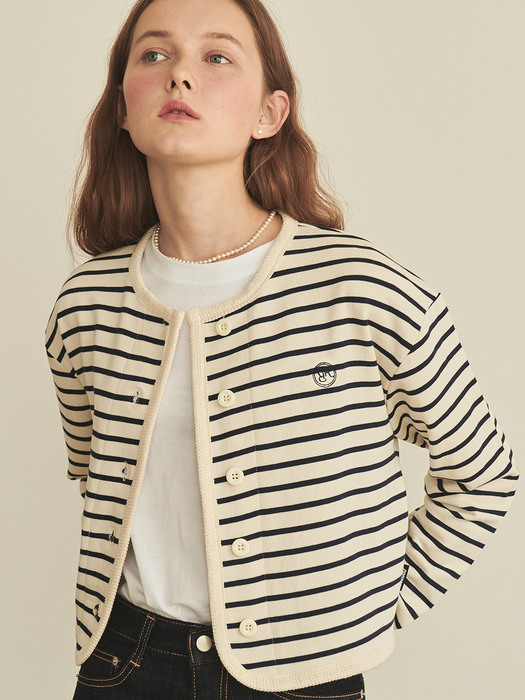 TWEED SWEAT CARDIGAN NAVY STRIPE