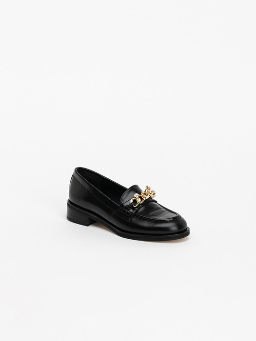 Mezza Embellished Chain Loafers in Black