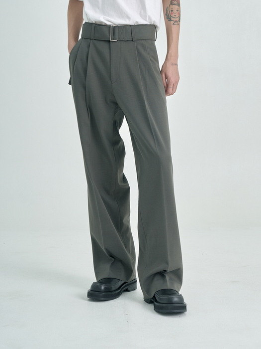 Wool Belted Pants (Khaki)