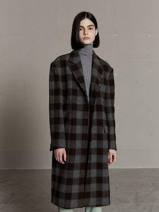 [Fabric From Italy] SPENCER Tailored Straight Sillouete Coat_Gray Check