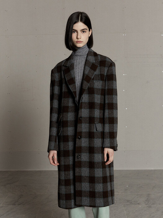 [Fabric From Italy] SPENCER Tailored Straight Sillouete Coat_Gray Check