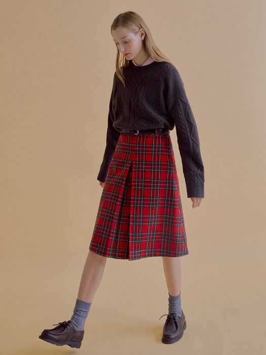 [N]FENCHURCH A-line midi skirt (Red check)