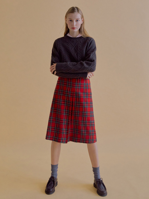 [N]FENCHURCH A-line midi skirt (Red check)