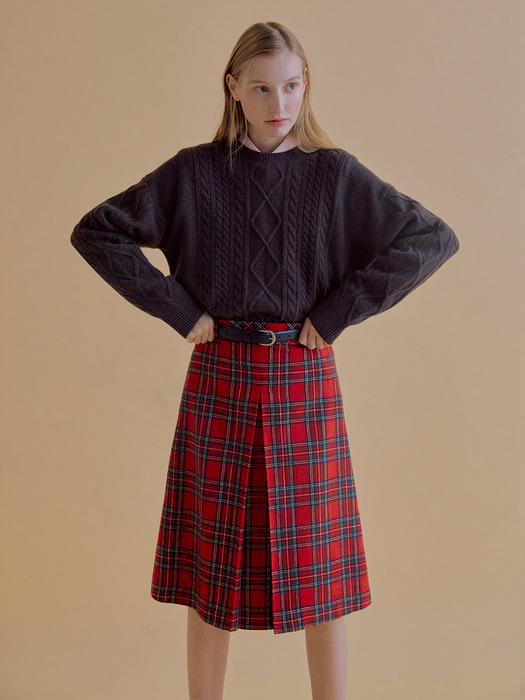 [N]FENCHURCH A-line midi skirt (Red check)