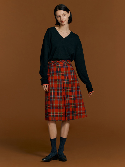 [N]FENCHURCH A-line midi skirt (Red check)