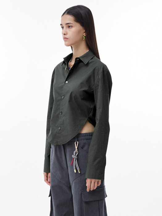 Slit Crop Shirt (Charcoal)