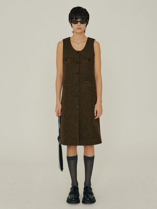 22FW_Classic Tweed Sleeveless Dress (Brown)