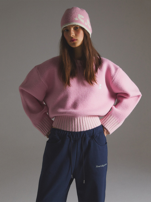 RR CREWNECK CROP SWEATER - PINK