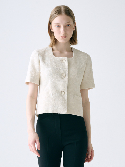 Square Neck Summer Tweed Jacket _ 2color