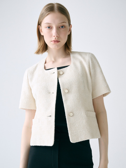 Square Neck Summer Tweed Jacket _ 2color