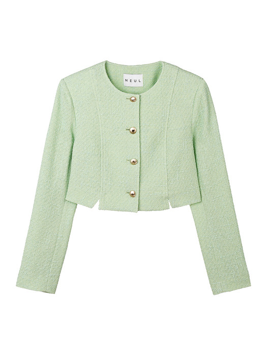 Tropical Slit Crop Tweed Jacket_Light Green