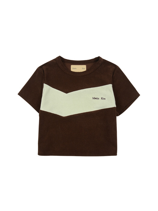 COLOR BLOCK TERRY CROP TOP IN BROWN