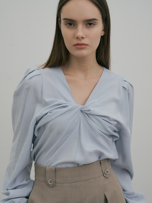 comos 790 ribbon twisted draping blouse (sky blue)